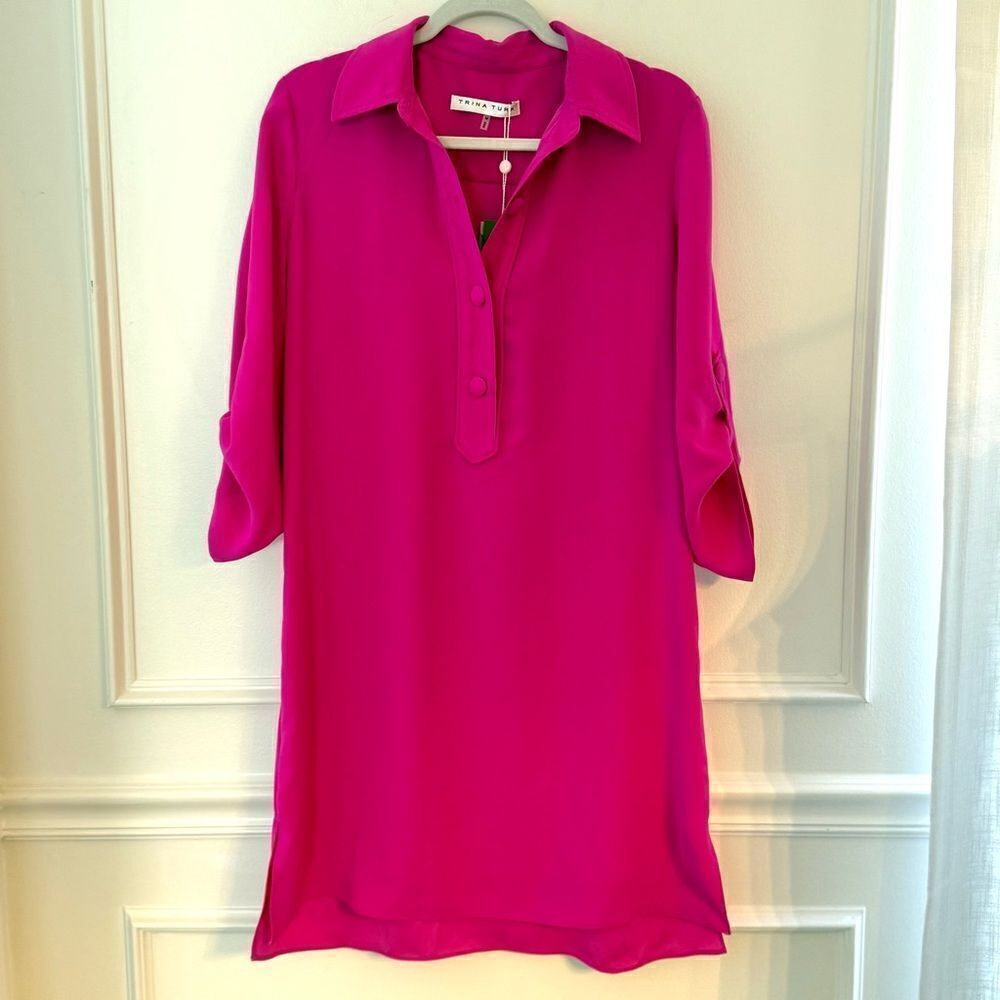 Trina Turk Pink Collared Portrait Shirt Dress Size Medium NWT - Picture 3 of 11